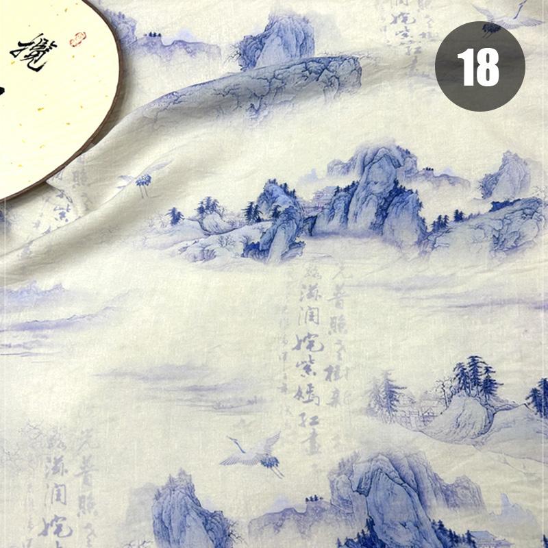 150X50Cm Summer Thin Linen Printing Fabric New Chinese Style Dress Fabric Figure Retro National Cheongsam Hanfu Shirt Fabric