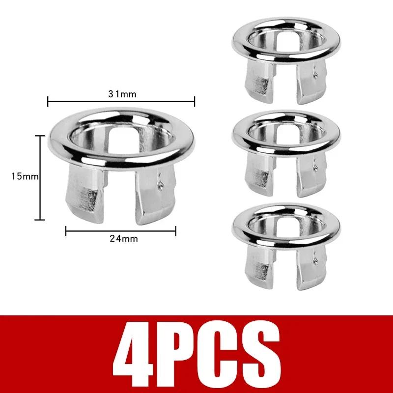 4PCS Plastic Bathroom Kitchen Basin Sink Overflow Cover Ring Insert Replacement Chrome Hole Round Drain Cap Basin Accessory