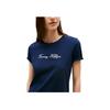 Tommy Hilfiger Logo Round Neck Short Sleeve T-Shirt Women Tops Blue WW0WW47210-C1G