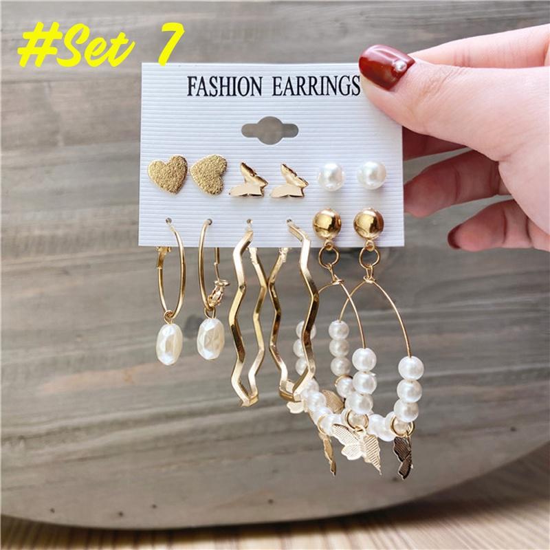 17KM Fashion Pearl Hoop Earrings Set for Women Geometirc Gold Metal Circle Hoop Earrings Brincos 2021 Trend Jewelry Gift
