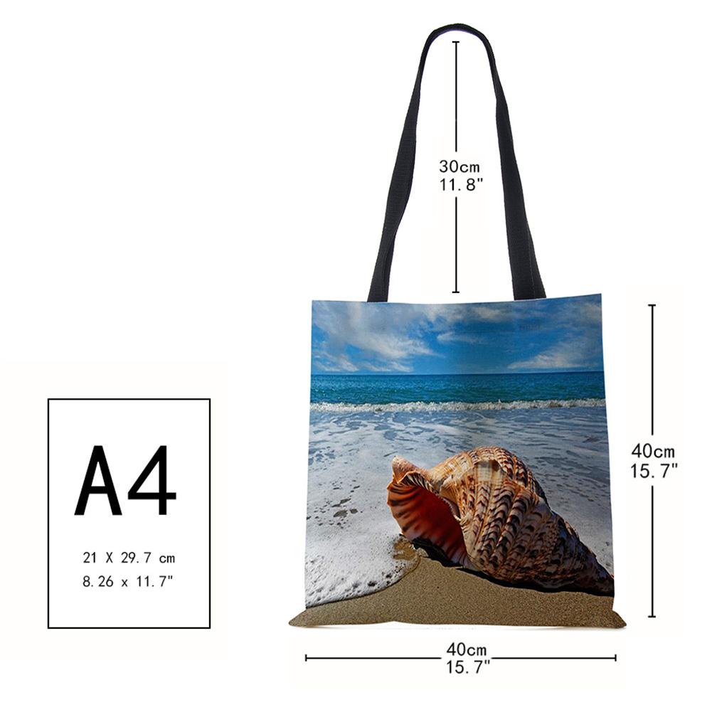 Ladies Shoulder Bag Blue Ocean Starfish Beach Sand Prints Tote Bag Linen Fabric Beautiful Casual Practical Handbag Casually