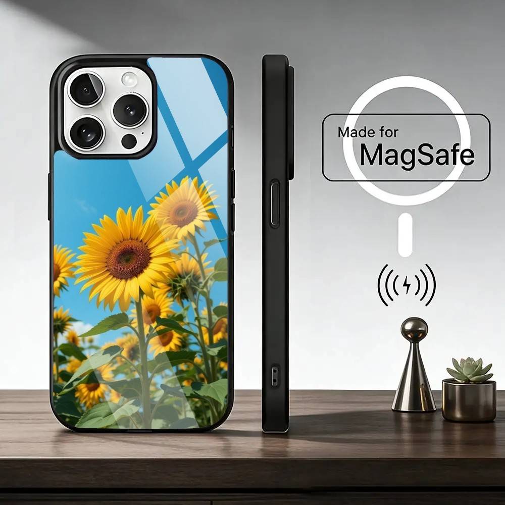 Beautiful Sunflower Phone Case For iPhone17,16,15,14,13,12,11 Plus,Pro Magnetic with Magsafe Wireless Charging iPhone12