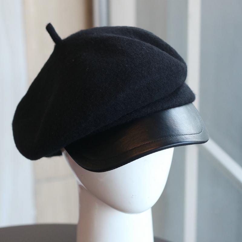 

Осень и зима золотой цилиндр ретро шерстяной берет повседневный кожаный козырек универсальная британская кепка вперед кепка газетчика Adult Adjustable чёрный