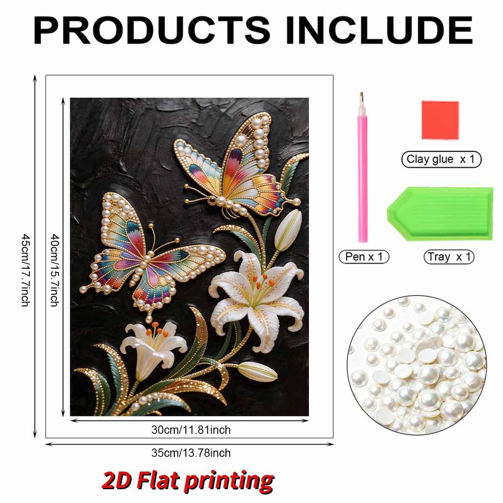 Pearl DIY Butterfly and Flower Art Kits 15.7x19.6inch Gem Art Pearl Painting Kits Without Frame for Adults Gift Idea Home Wall Decor