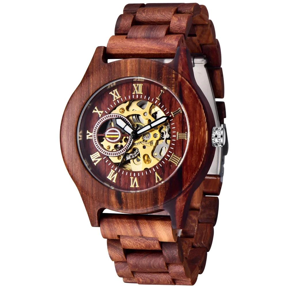 

Red Wooden Men s Mechanical Watches Casual Fashion Accessories Wristwatch Chronograph Bussiness Gifts Reloj De Madera
