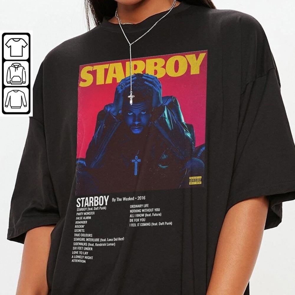 

Crew Neck T - Shirt with Pop Culture Creative - Inspired Graphic Featuring The Weeknd Starboy Album Art for Fans 4XL