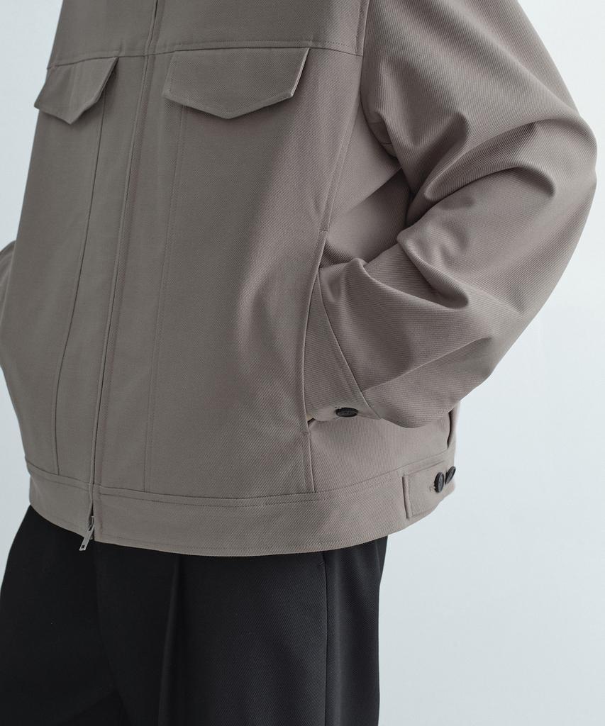 Musinsa Standard Whipcord Minimal Zip-Up Trucker Jacket [Grayish Beige]