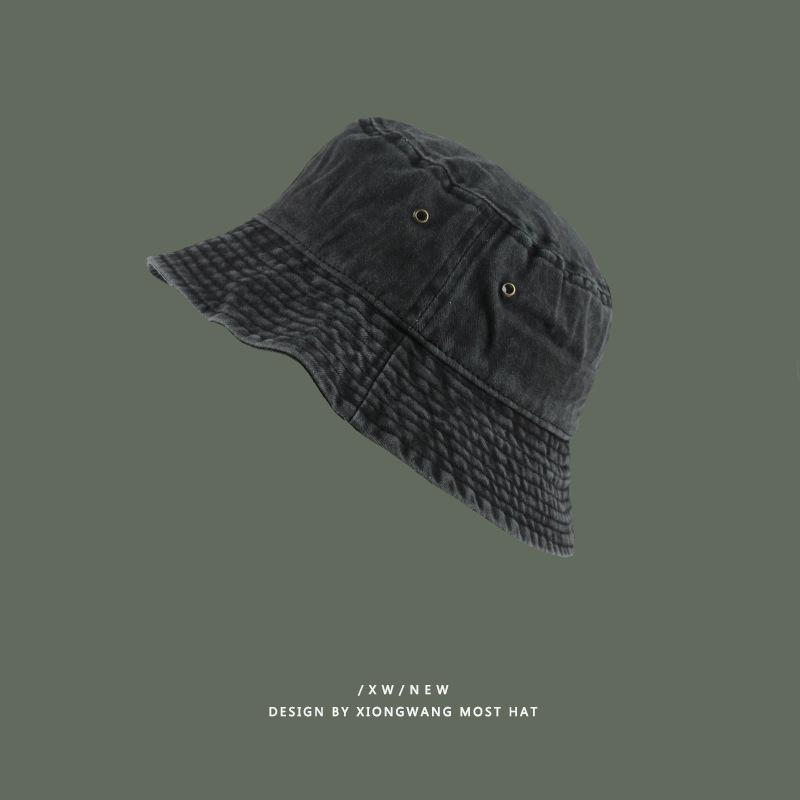 

Vintage Hong Kong-style washed denim fisherman hat Couple s Fashion Vintage Style Internet Celebrity Breathable solid color thin style for spring and M（55-57cm） чёрный