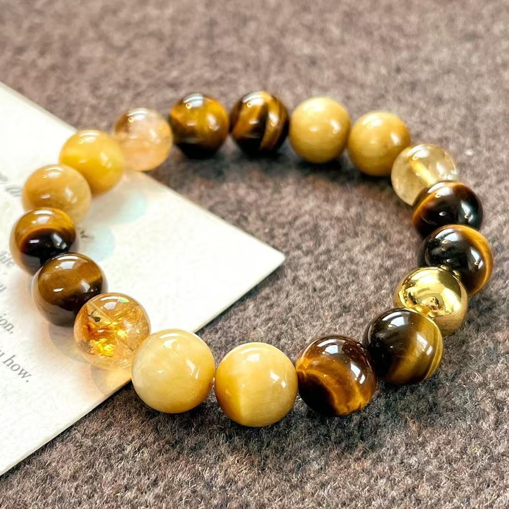 High Quality Autumn And Winter Retro Maillard Style Natural Gold Tiger'S Eye Stone Bracelet Bracelet.
