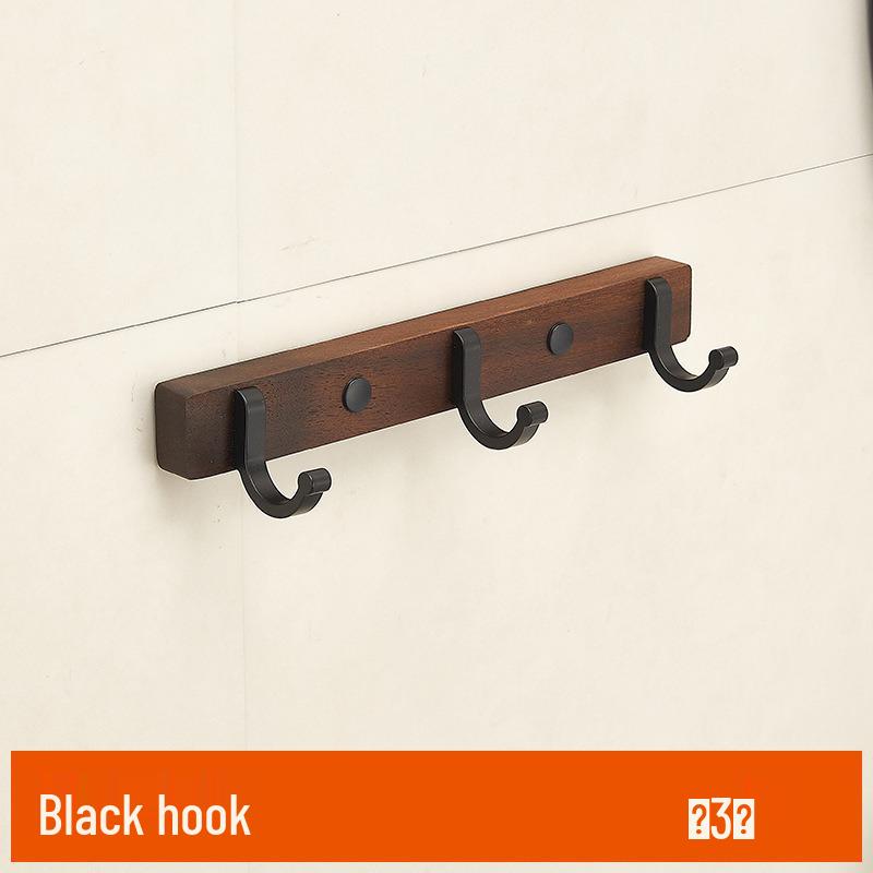 Solid Wood Wall-Mount Coat and Shoe Hook Rack - Walnut Beech Finish