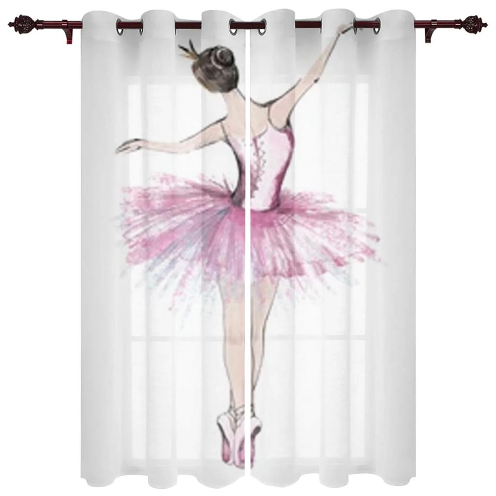 Niedliches Mädchen mit Ballerina-Tanz Fenster Vorhang für Kinderzimmer Zuhause Jalousien Vorhänge für Wohnzimmer Schlafzimmer Drapierungen 2 Stück Ösenaufhängung