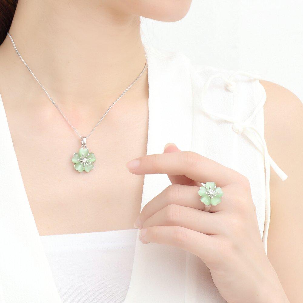 Marke 18 K Weißgold vergoldet elegante blass Gras grün Kirschblüte Auge Halskette österreichischen CZ Diamant [IUHA] Katze