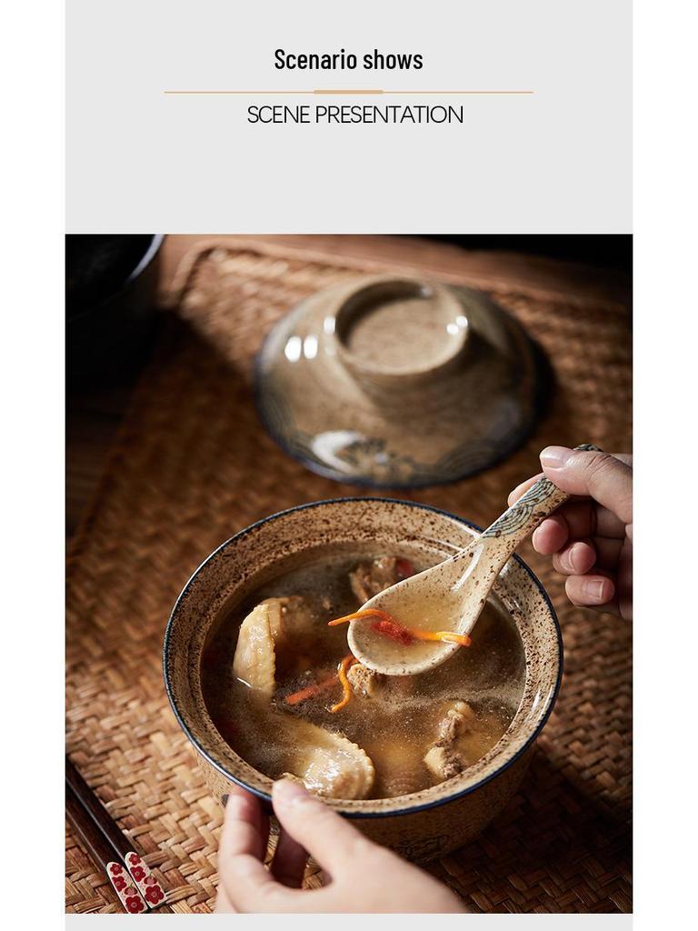 Underglaze Ceramic Bowl for Noodles, Soup, Stew, & Baked Rice - Ideal for Dorms & Restaurants