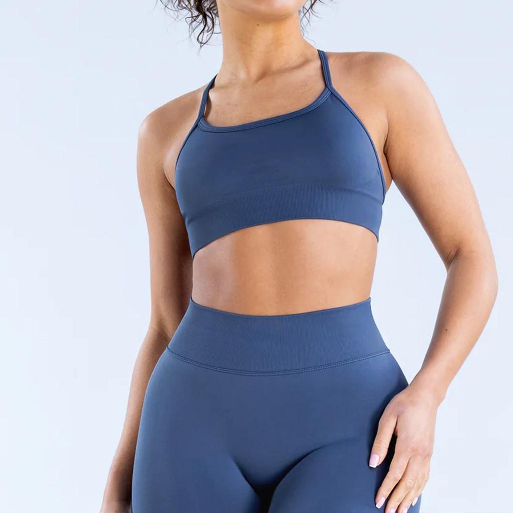 Seamless Matte Nylon Yoga Bra With Cross Back Design For Fitness And Workout