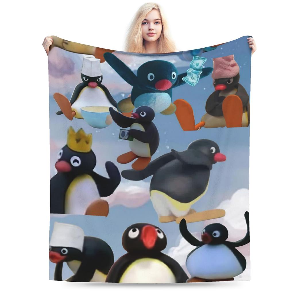Noot Pingu Fleece Throw Blankets Penguin Cartoon Blankets for Bedding Couch Ultra-Soft Bedding Throws