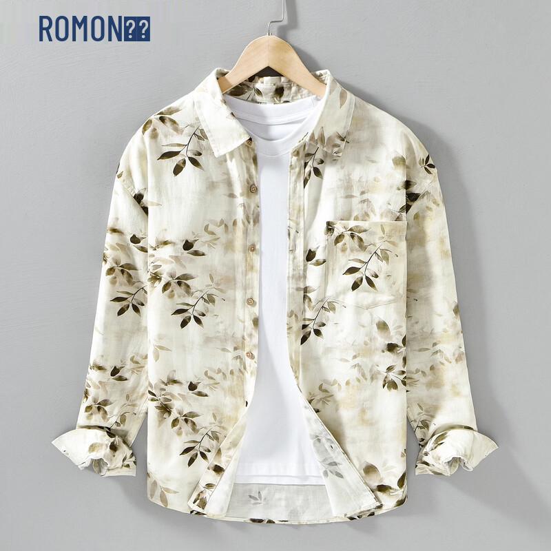 ROMON Men s Lyocell Blend Loose Fit Long Sleeve Printed Shirt 2XL