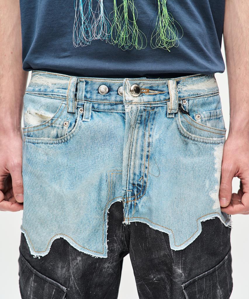 ADSB ANDERSSON BELL Four Denim & Scratch Leather Printed Cargo Pants Apa703M(Denim/Black)