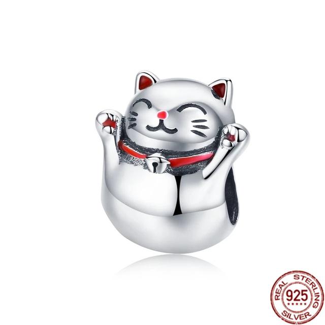 New 925 Sterling Silver Fortune Cat &Good Fortune Carp Fish Dangle Charm Fit Sweet Fasion Bracelet Bangle Women Diy Jewelry