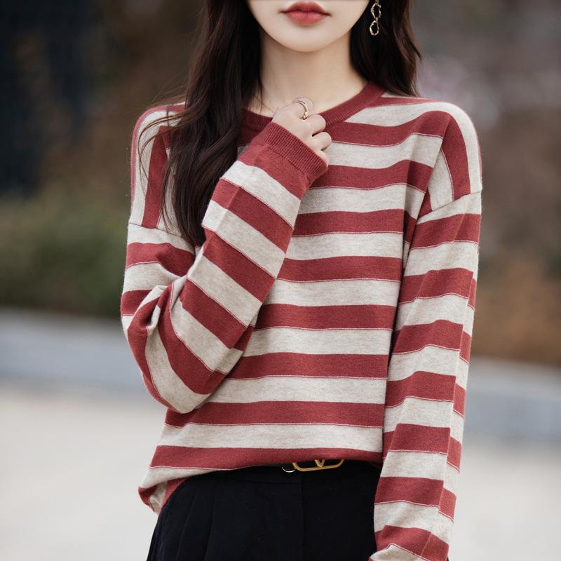2026 Spring Women's Striped Knit Hoodie Jacket - Plush, Thick, and Loose-Fit
