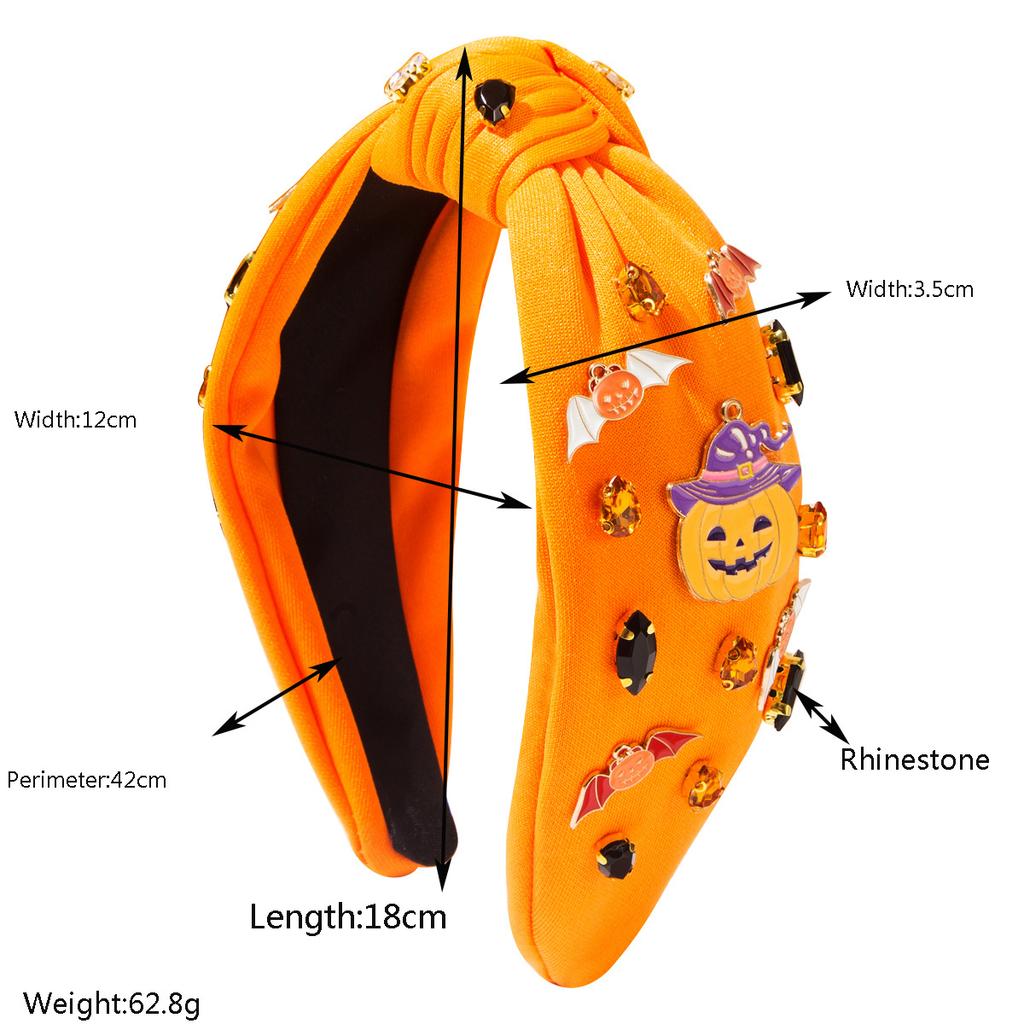 New Halloween-themed Knotted Headband for Women European-American Style Polyester Fiber Uniquely Stylish Diamond-studded Bat