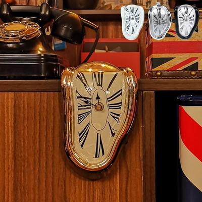 Relógio de parede retrô com arte criativa e deformação surrealista, relógio silencioso, ambiente tranquilo que estimula a concentração, relógio para sala de estar