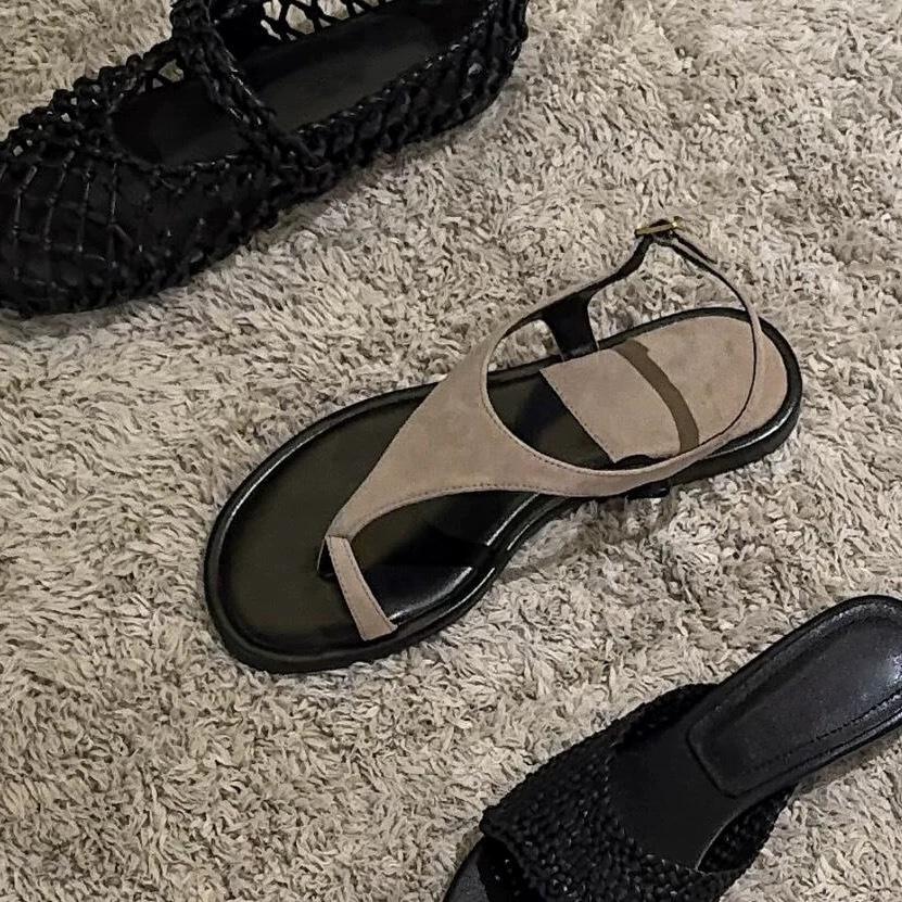 Sheepskin Version~ Retro Flat-bottomed Set of Toe Herringbone Sandals for Women's 2025 New Summer Vacation Roman Cool Slippers To Wear Outside