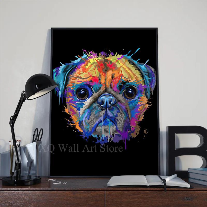 Abstract Watercolor French Bulldog Pug Posters Prints Canvas Painting Coloful Animal Dog Wall Art Picture Living Room Cuadros