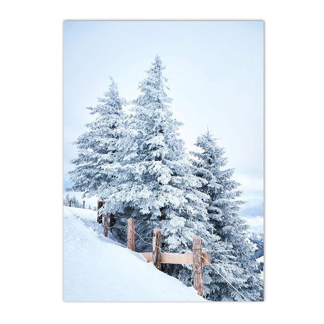 Winter Lake Mountain Canvas Painting Snow Tree Deer Wall Art Picture Print Natural Landscape Nordic Poster Room Home Decor Gifts