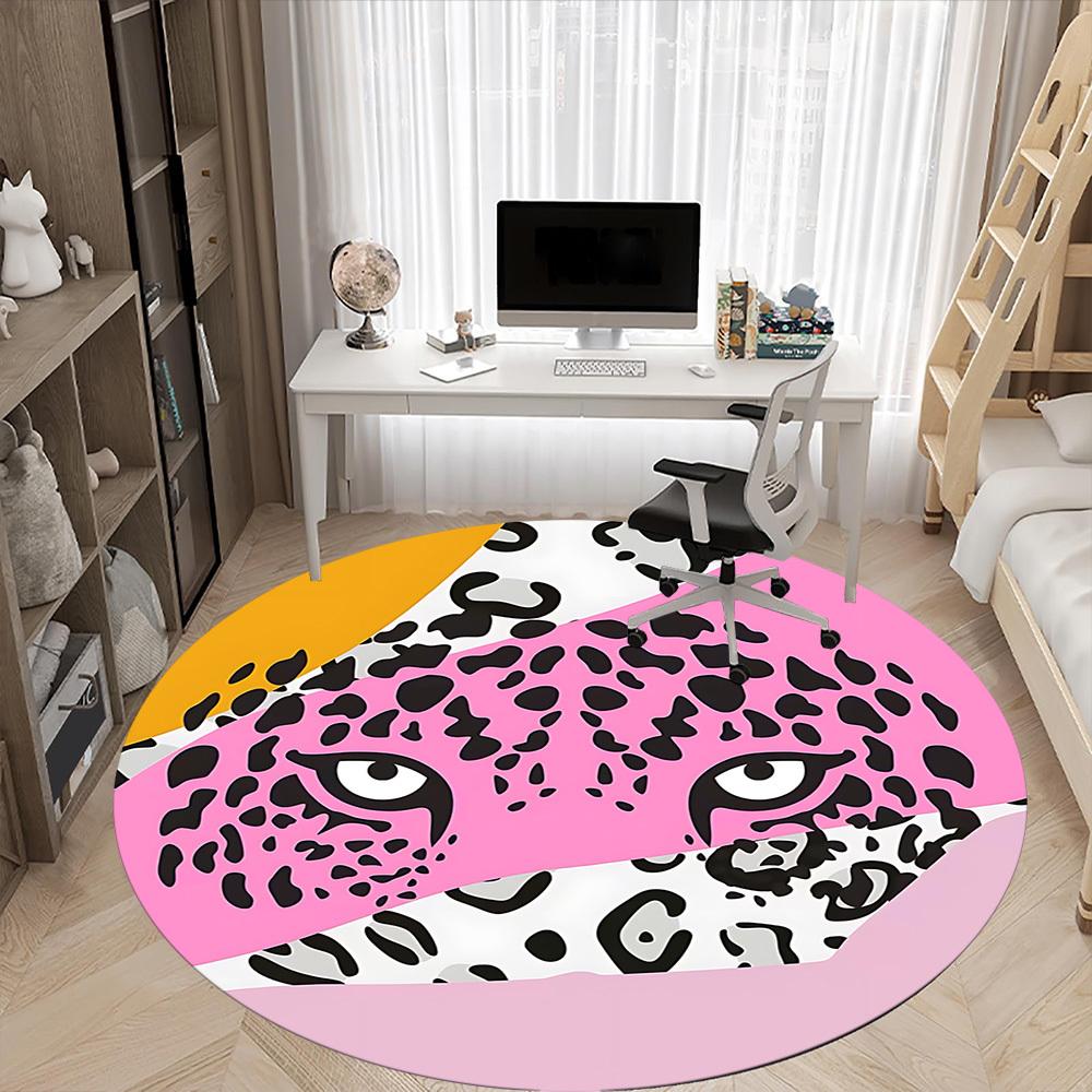 1pc Leopard Print Office Round Rug, Non-slip, Soft and Durable Office Rug for Interior Decoration, Perfect for Office, Beautiful Decoration yy26032306