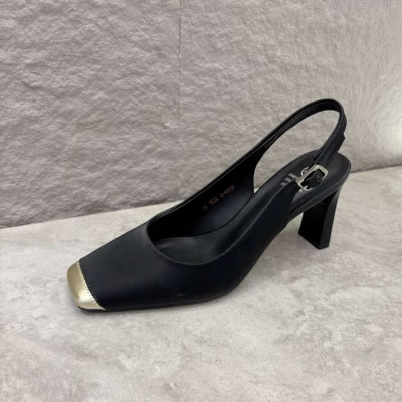 French Square Head High-heeled Sandals Women's Thick Heel Spring and Summer New Commuter Soft Leather Bag Head with Empty Shoes