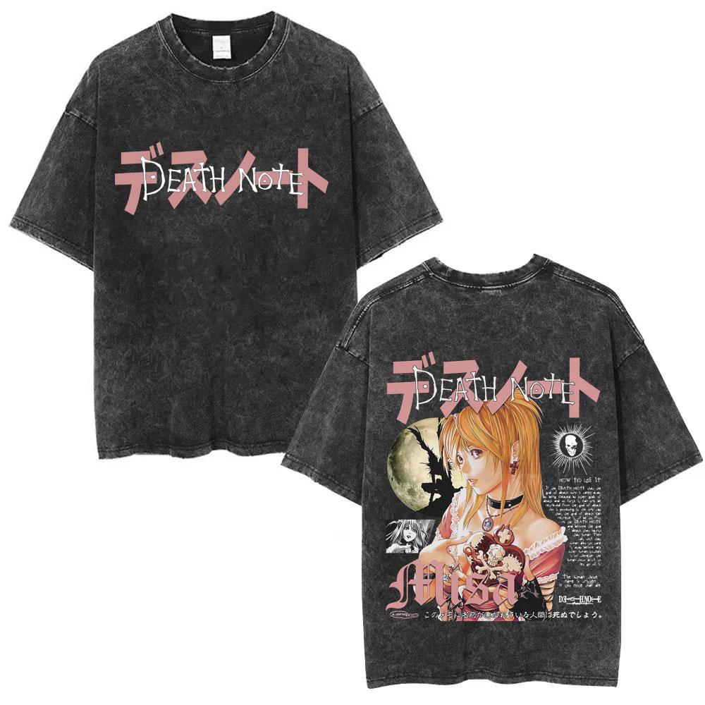 Washed Vintage Anime Death Note Misa Graphic Tshirt Men Women Casual Cotton Oversized T Shirts Mens s Manga Retro Streetwear