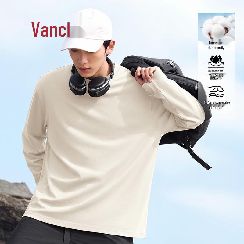 VANCL Men's Oversized Breathable Long-Sleeve Cotton T-Shirt
