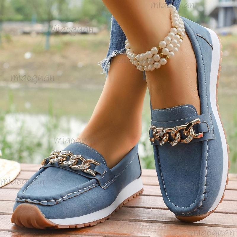 Soft Sole Slip-on Women's Loafers Fashion Chain Decors Anti-slip Casual Shoes for Women Office Ladies Comfortable Flat Footwear