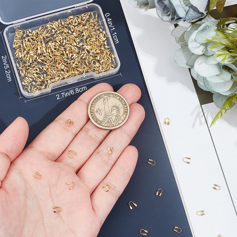 Beebeecraft 1 Коробка 300 шт. Защитные петли для проволоки Латунь с покрытием 14K золотом U-образные Защитные петли для проволоки Защита нити для изготовления ювелирных изделий Браслет
