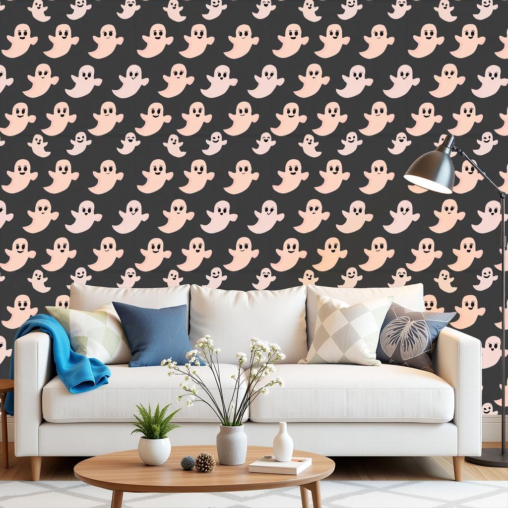 Cartoon Ghost Faces Wallpaper 22.83"X118" Waterproof Wallpaper for Living Room/Bedroom/Bathroom PVC Wall Sticker