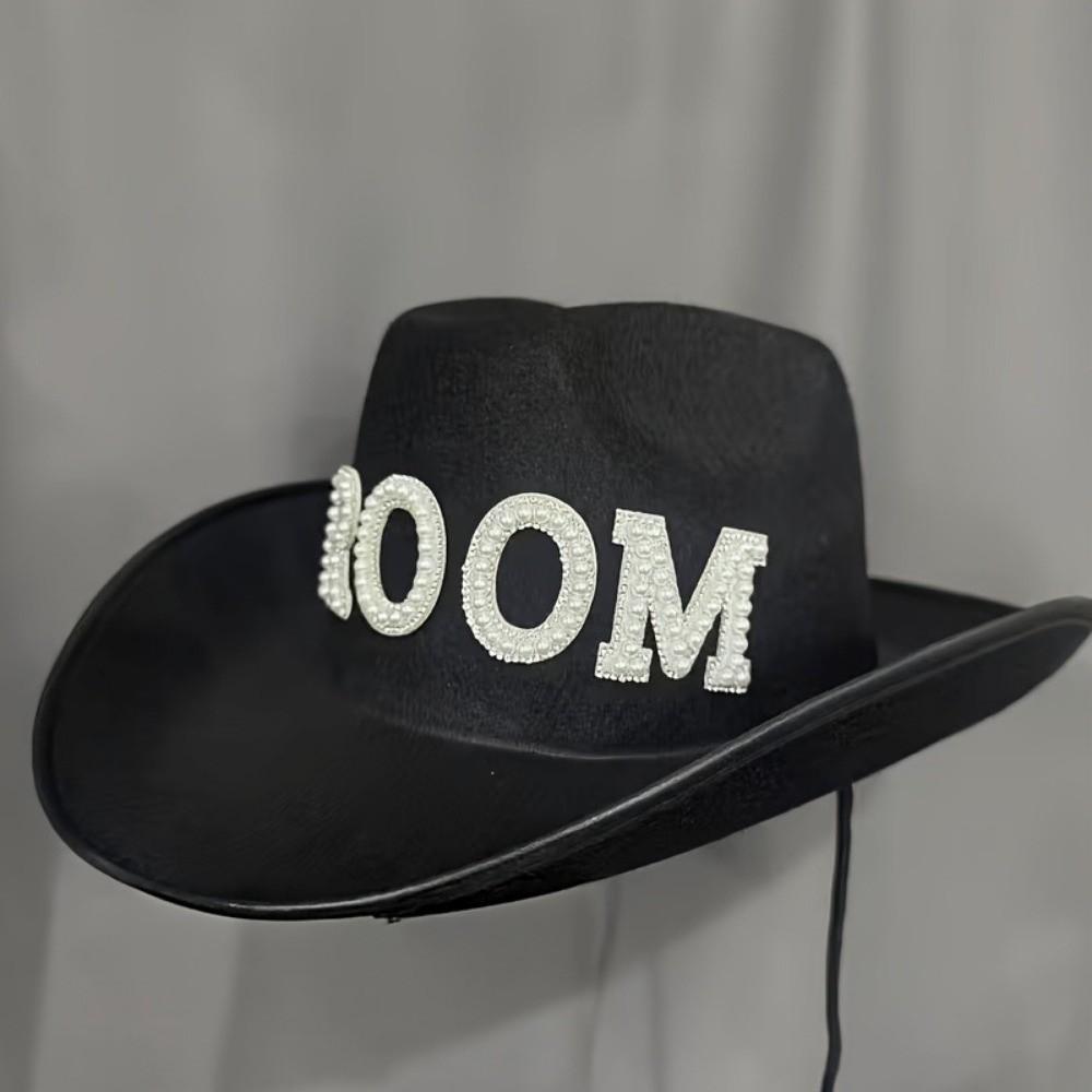 Wide Brim Groom Cowboy Hat Non-woven Fabric Bride Cowgirl Hat Wedding Decoration