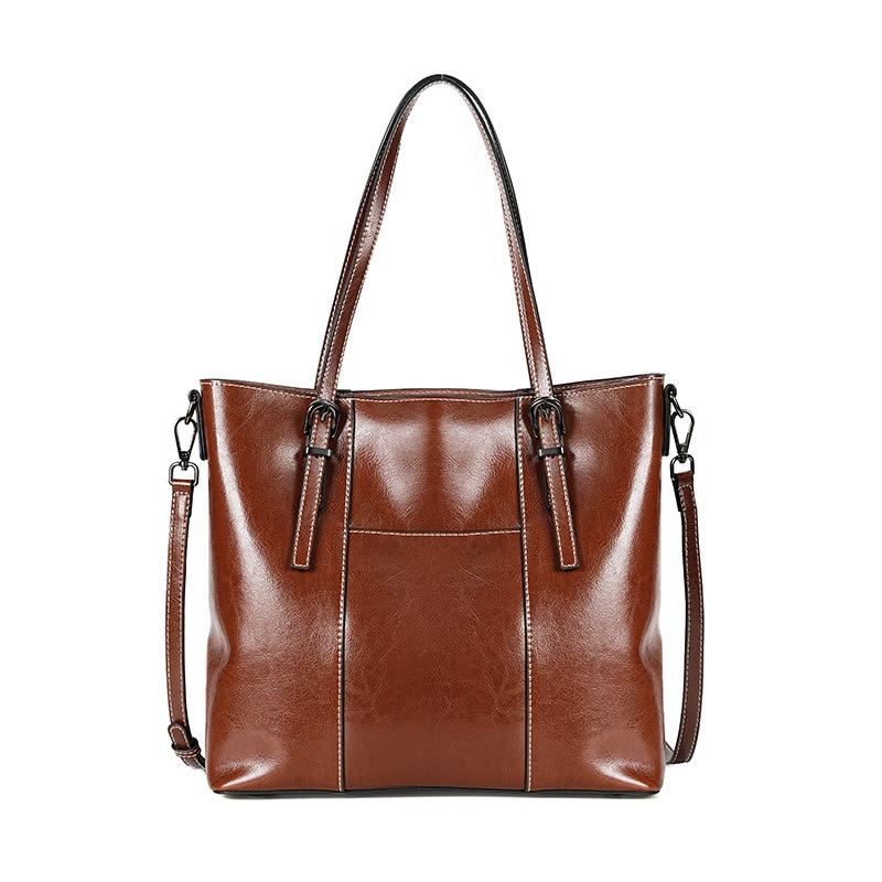 Genuine Leather Women's Bags, New Oil Wax Cowhide Fashionable Versatile Tote Bags, High-end Large-capacity Messenger Shoulder Bags