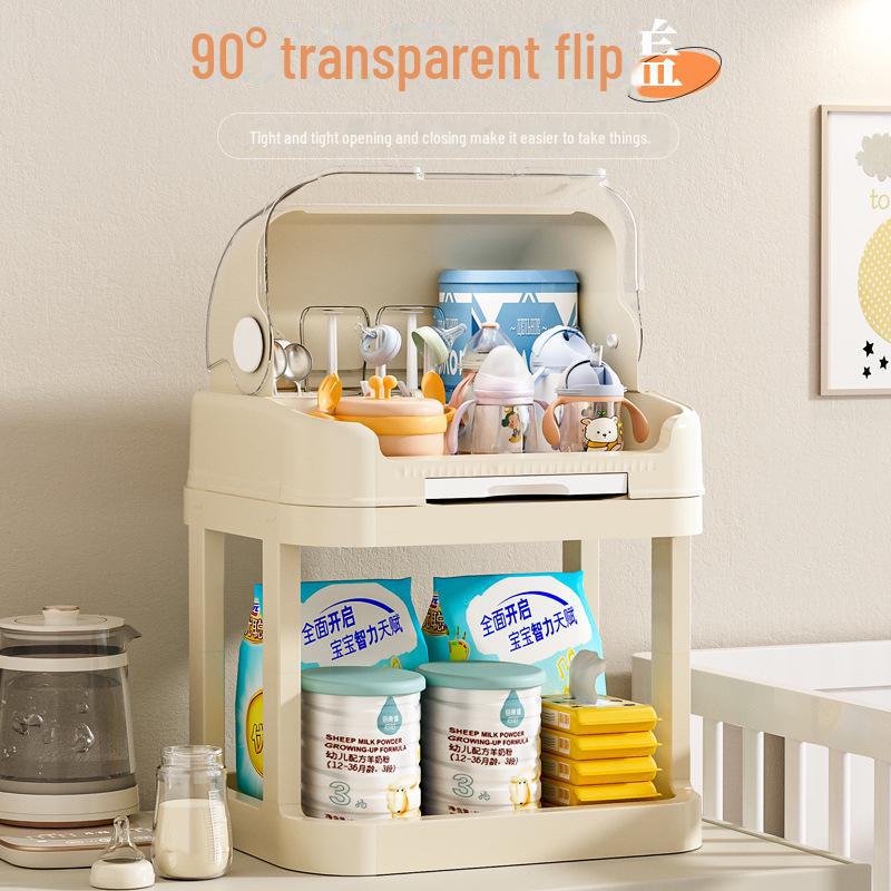 Baby Bottle Storage Box & Tableware Set: Bowls, Chopsticks, Food Supplement Toolbox, Dustproof Drain Storage Cabinet