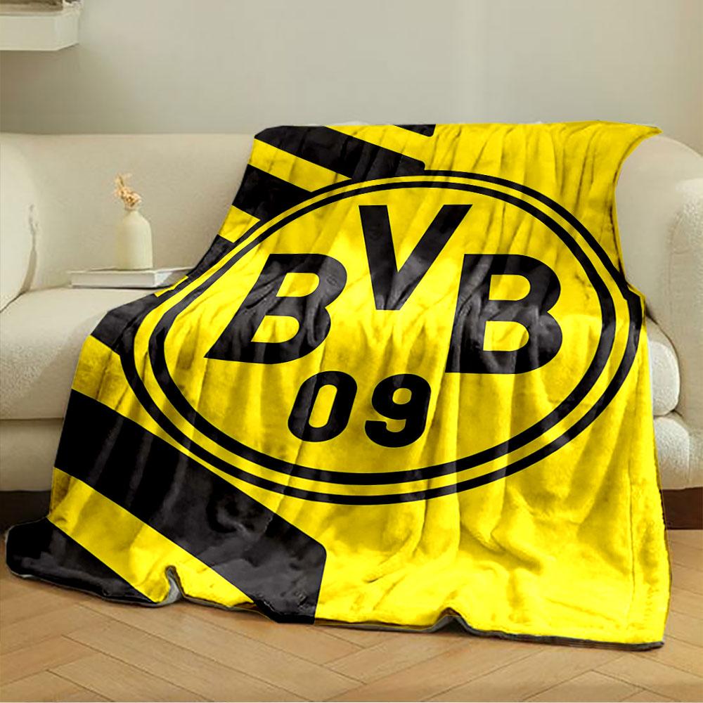 Yellow Background with Black "BVB 09" Circle and Diagonal Black Stripes. for All Seasons Blanket Lunch Break Throw Gift