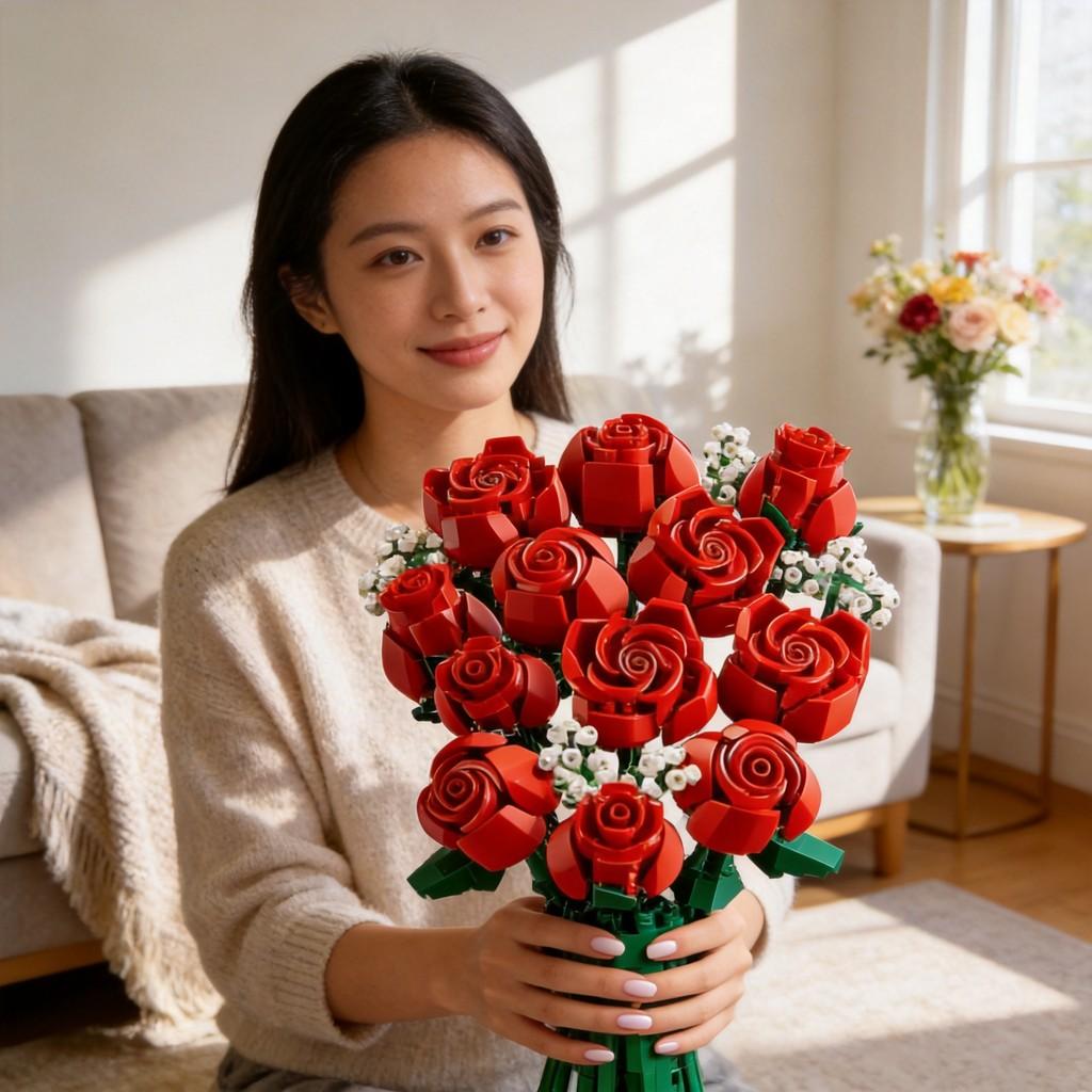 Set di Costruzione Compatibile con Fiori Secchi Per Regalo Romantico Decorazione per la Casa