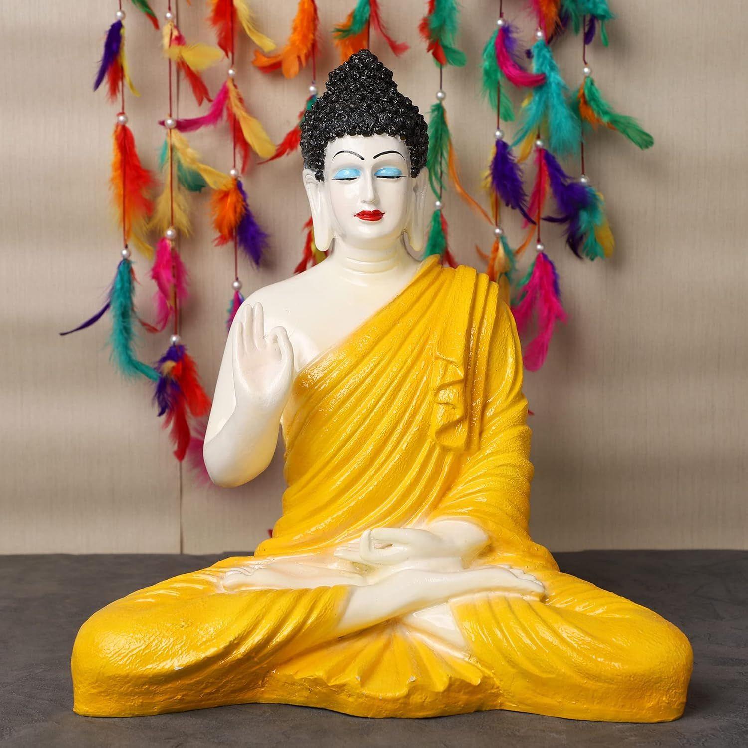 

Статуя сидящего Будды для декора дома и офиса, мраморная крошка идол статуя из смолы 15 дюймов жёлтый
