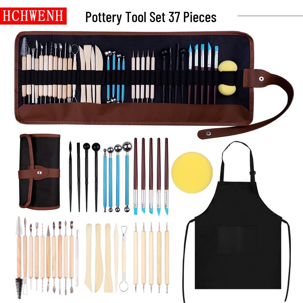 37-Piece Pottery Clay Tool Set - Includes Carving Knives & Stainless Steel Seven-Needle for Sculpture & Creativity