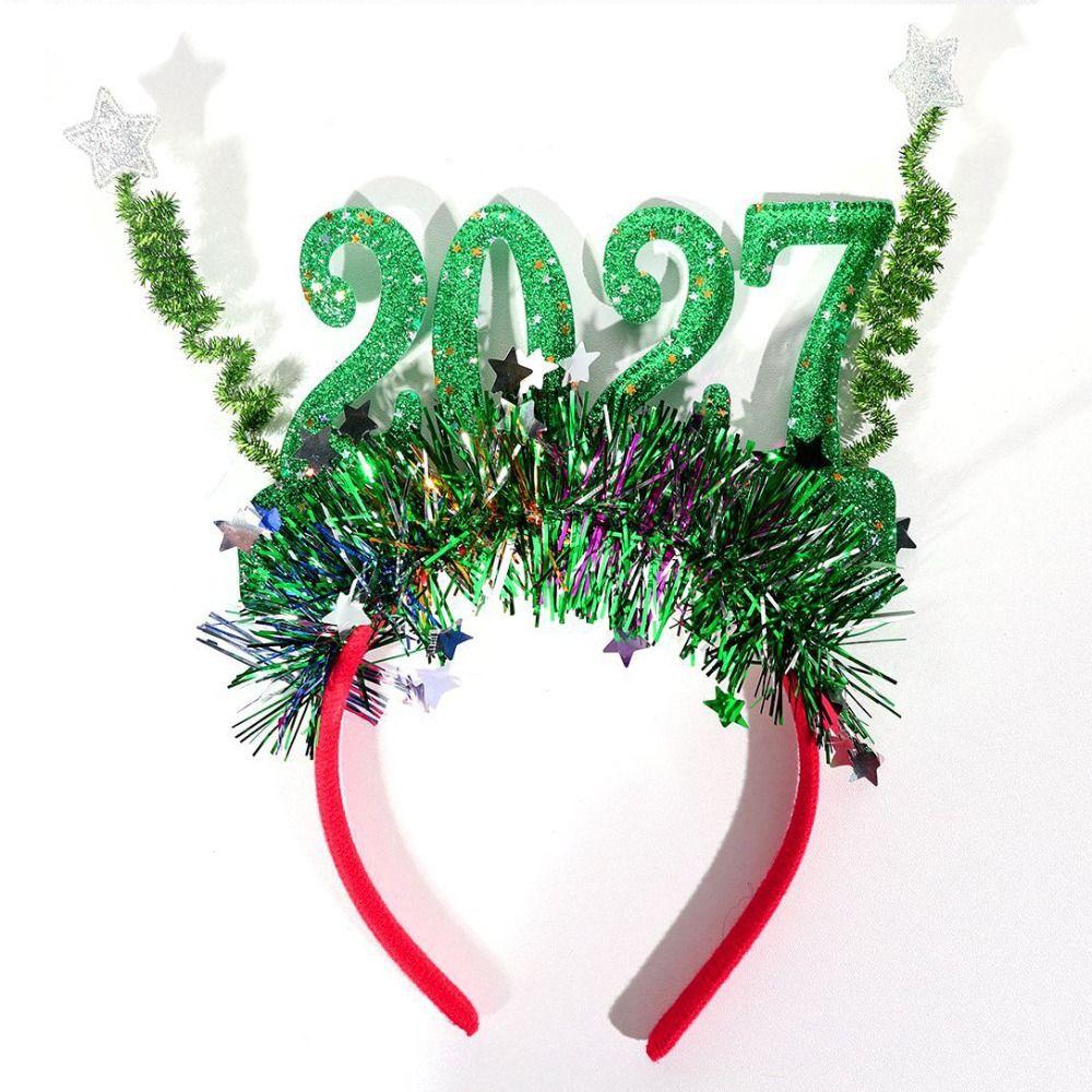 Sequin 2027 New Year Headband Cute Glitter Christmas Headpiece Creative Flexible 2027 Number Hair Hoop Christmas Supplies