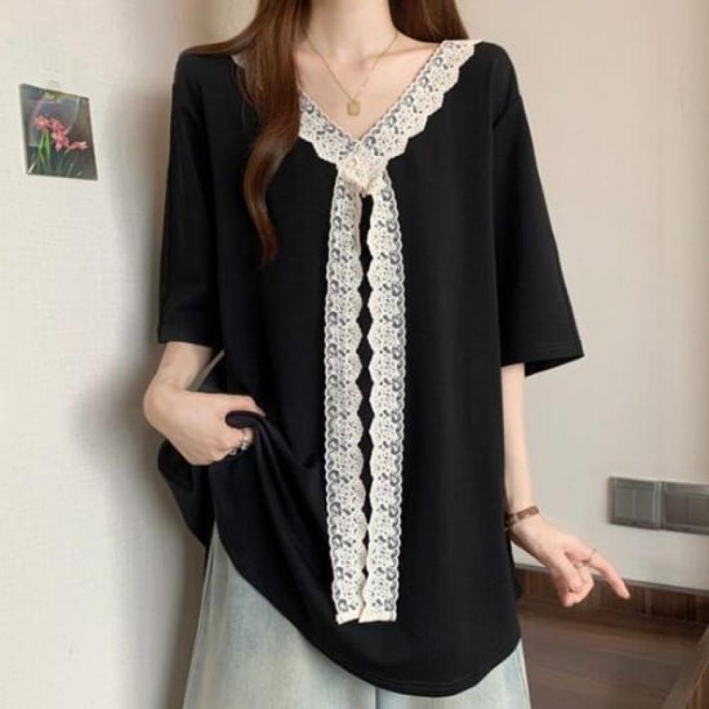 Navava Women Lace PoinT Loose FiT ShorT Sleeve T shirT nT2713