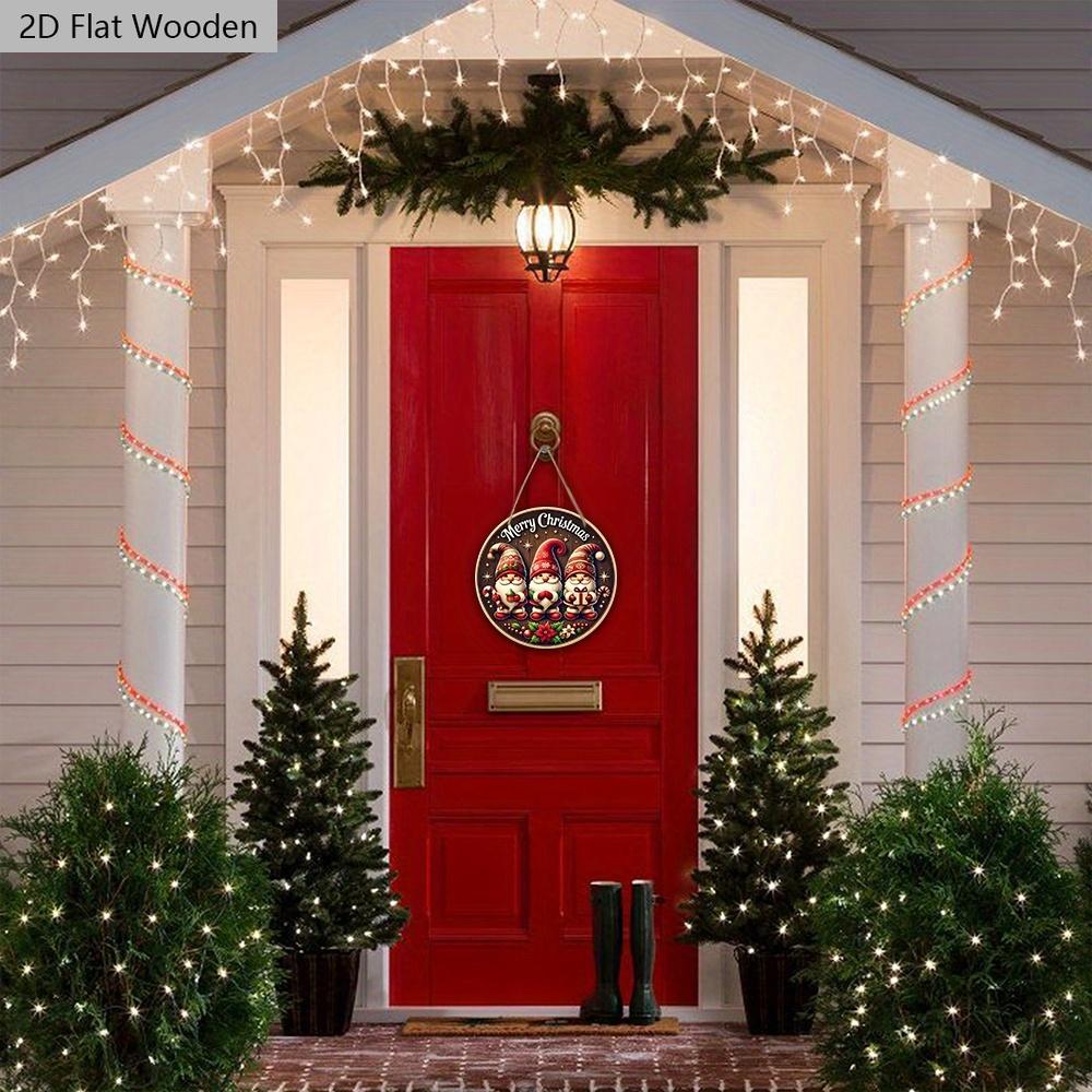 Christmas Wooden Sign with Gnomes Pattern - Merry Christmas Round Sign for Yard Door Wall Hanging Decor - Ideal Christmas Decoration