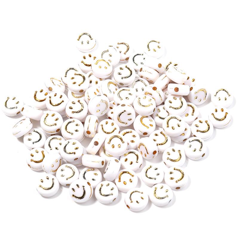 100-Pack 4x7mm Acrylic Smiley Face Beads - Drip Oil Electroplated, DIY Letter Beading Accessories