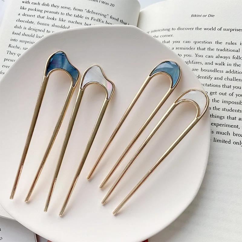 Minimalistische Legierung Metall Haar Muschel Stäbe Frauen Haarspange Schlichtheit U-Form Mädchen Haarnadeln Haarstäbe Haarschmuck Kopfbedeckung