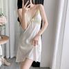 Spring and Summer Women's Ice Silk Nightgown New Lace Suspender Thin Sexy Backless with Chest Pad Sex Pajamas Air Conditioner