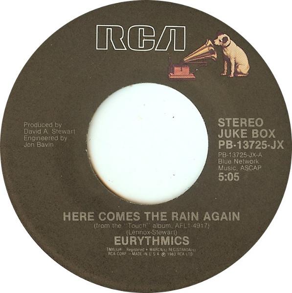 

7inch Record EURYTHMICS - Here Comes The Rain Again PB13725 RCA 1983 US Pop Used
