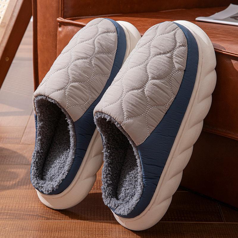 New autumn and winter indoor home waterproof and non-slip thick-soled down cloth cotton slippers winter